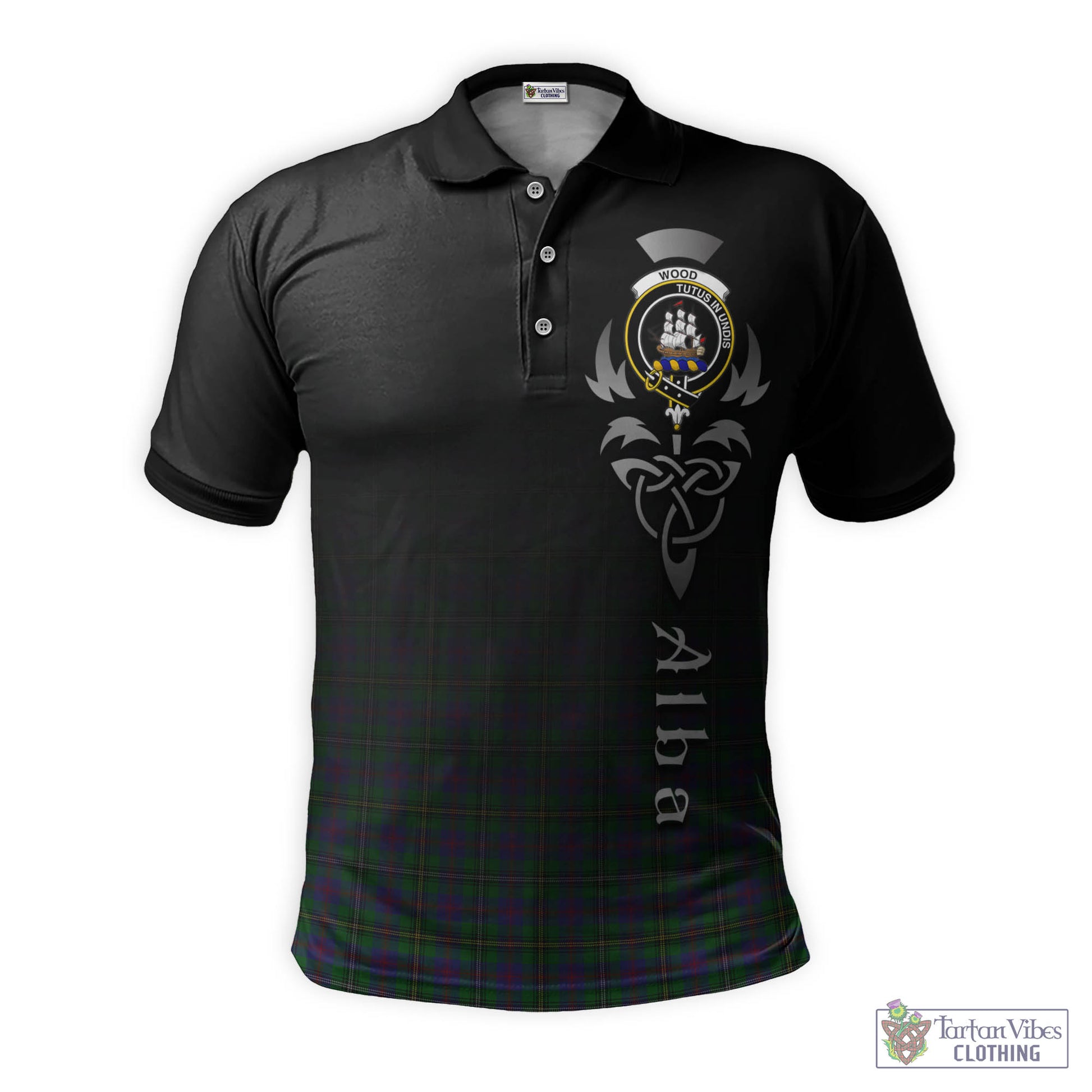 Tartan Vibes Clothing Wood Tartan Polo Shirt Featuring Alba Gu Brath Family Crest Celtic Inspired