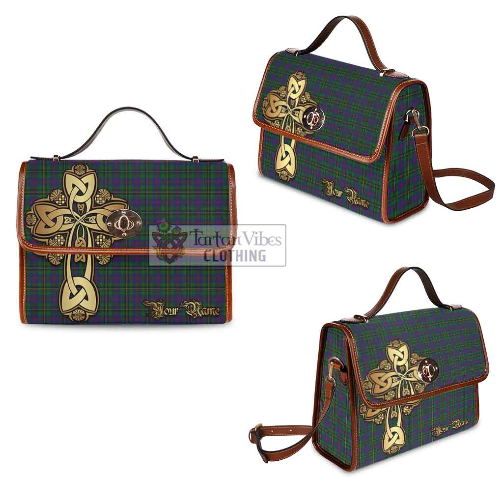 Tartan Vibes Clothing Wood Tartan Waterproof Canvas Bag Golden Thistle Celtic Cross Style