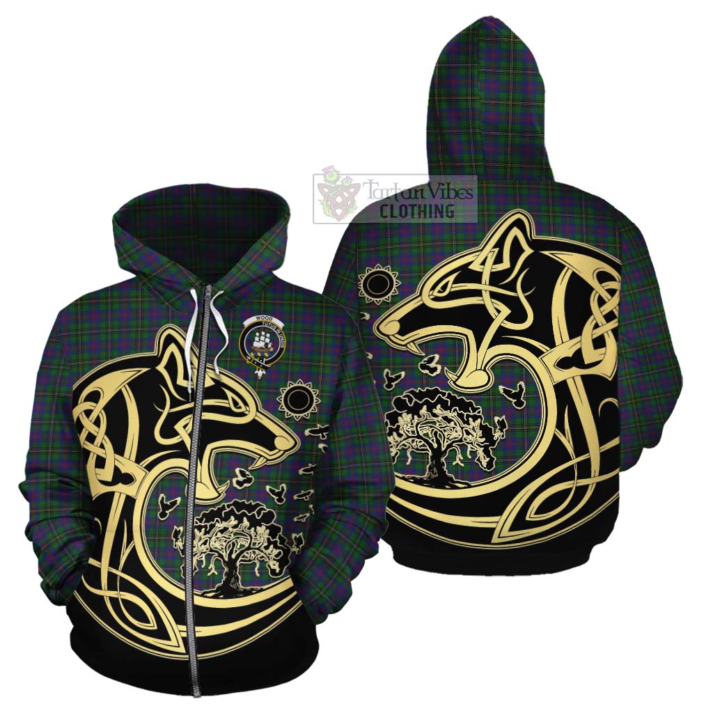 Tartan Vibes Clothing Wood Tartan Cotton Hoodie with Family Crest Celtic Wolf Style