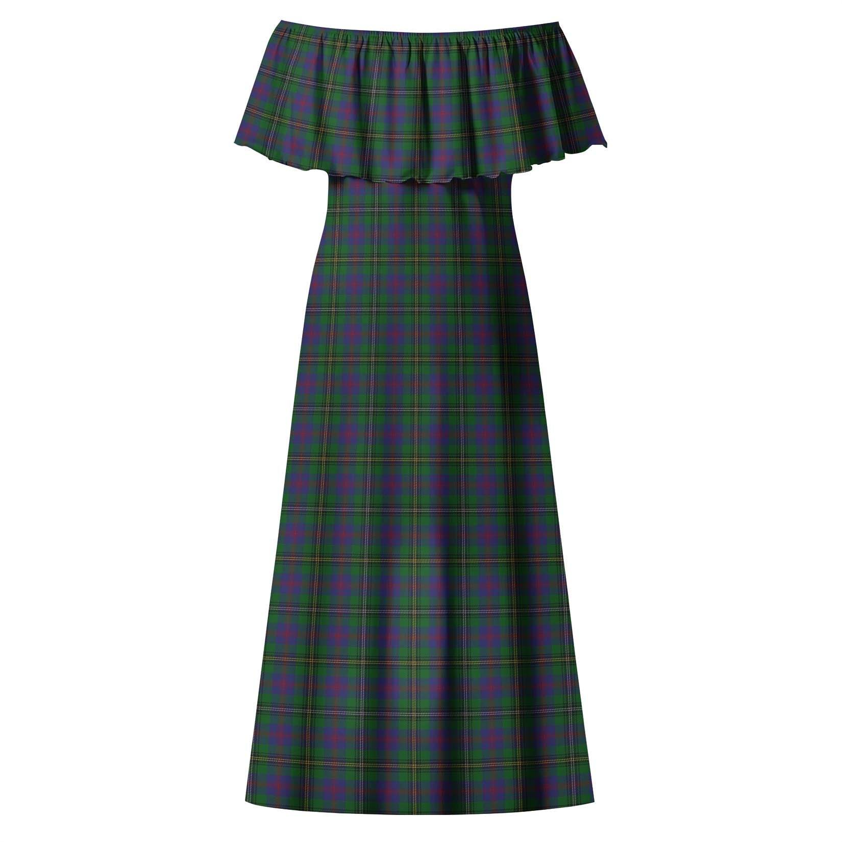 Wood Tartan Off Shoulder Long Dress - Tartanvibesclothing