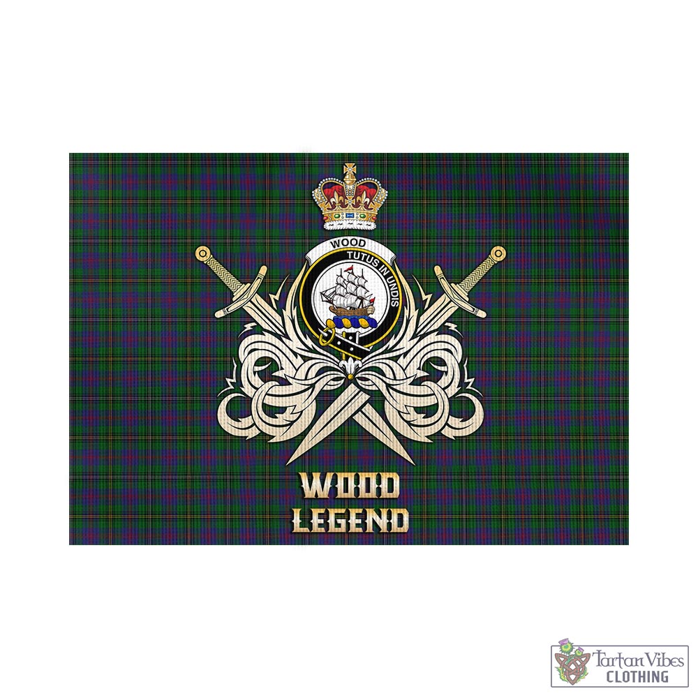 Tartan Vibes Clothing Wood Tartan Flag with Clan Crest and the Golden Sword of Courageous Legacy