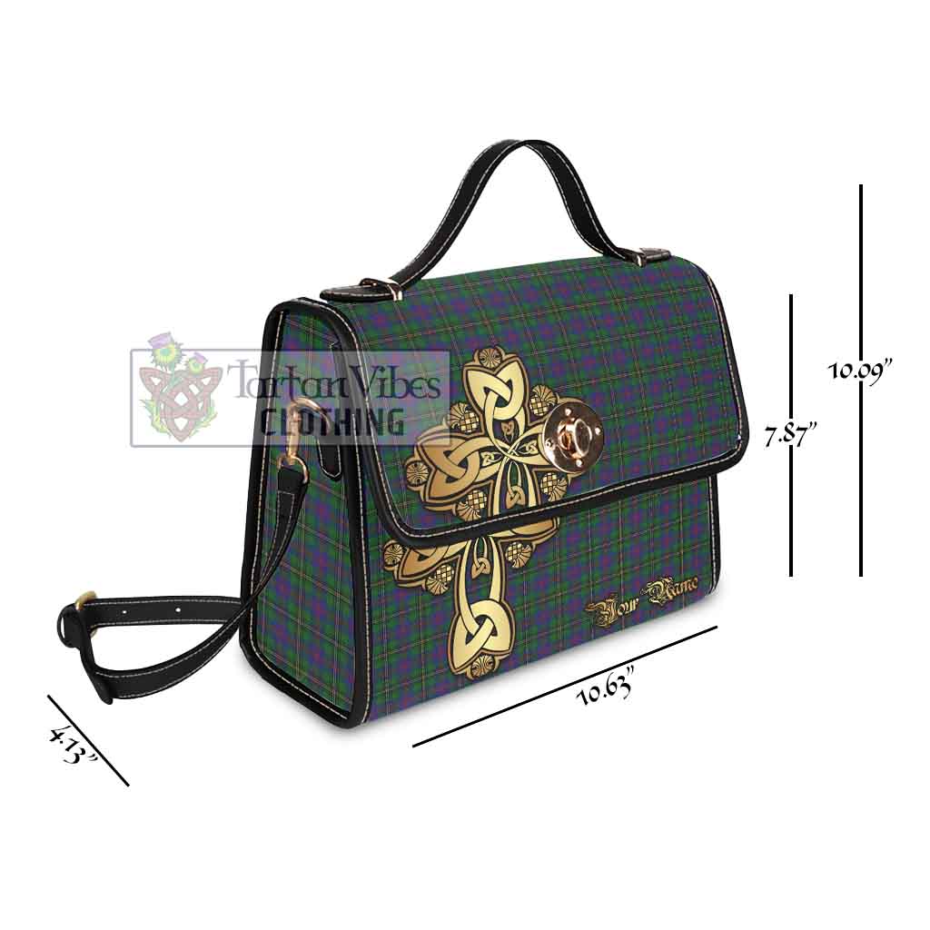 Tartan Vibes Clothing Wood Tartan Waterproof Canvas Bag Golden Thistle Celtic Cross Style