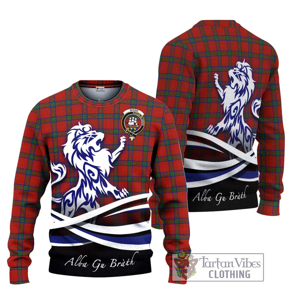 Wood Dress Tartan Knitted Sweater with Alba Gu Brath Regal Lion Emblem Unisex - Tartanvibesclothing Shop