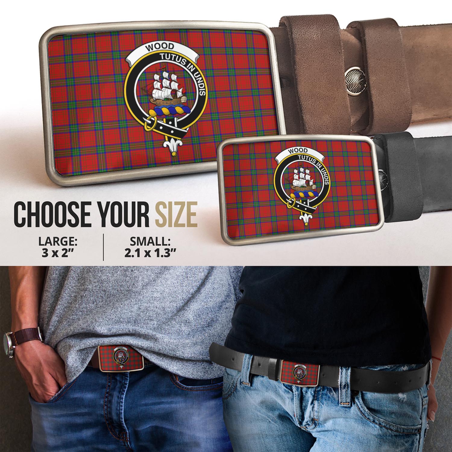 Wood Dress Tartan Belt Buckles with Family Crest - Tartan Vibes Clothing