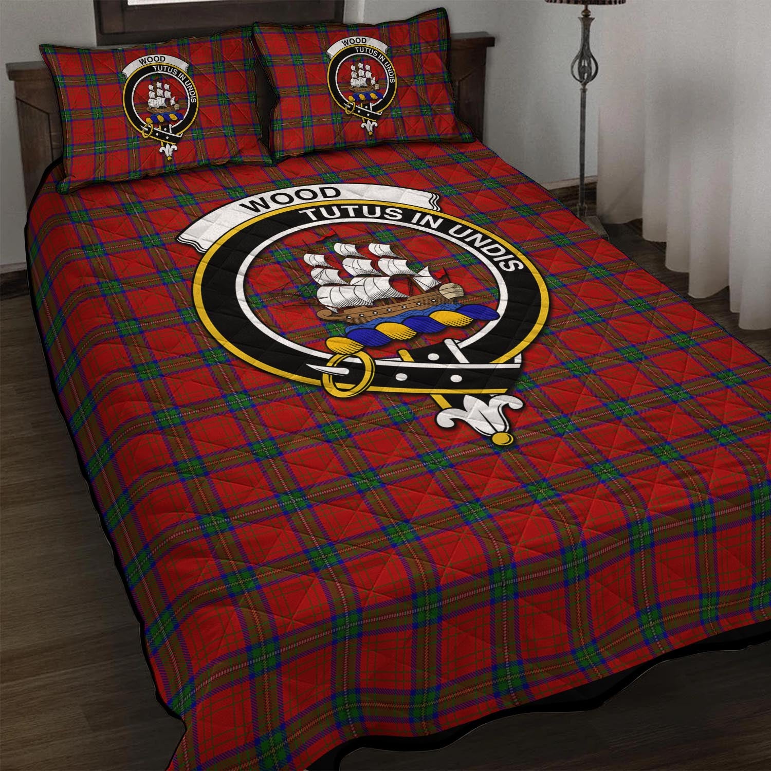 Wood Dress Tartan Quilt Bed Set with Family Crest - Tartan Vibes Clothing