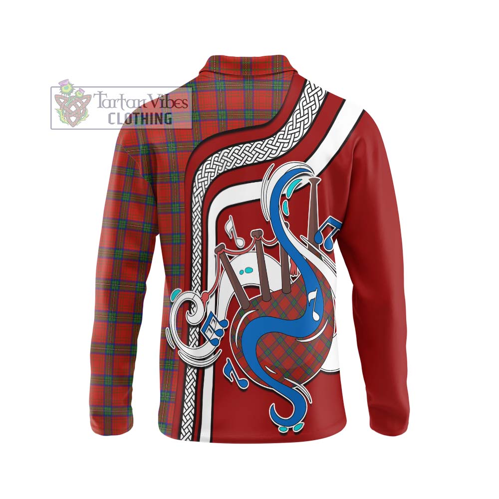 Tartan Vibes Clothing Wood Dress Tartan Long Sleeve Polo Shirt with Epic Bagpipe Style