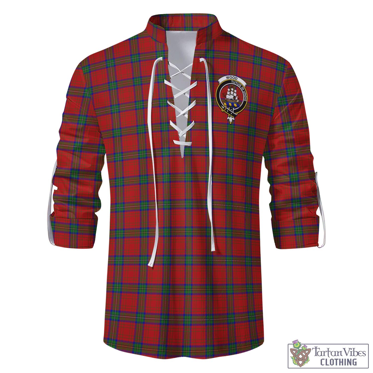 Tartan Vibes Clothing Wood Dress Tartan Men's Scottish Traditional Jacobite Ghillie Kilt Shirt with Family Crest