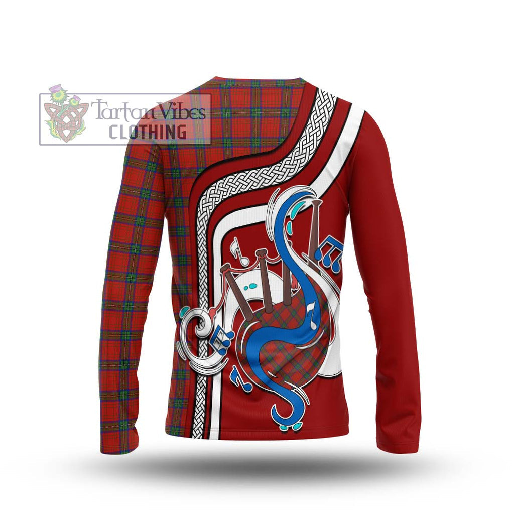 Tartan Vibes Clothing Wood Dress Tartan Long Sleeve T-Shirt with Epic Bagpipe Style