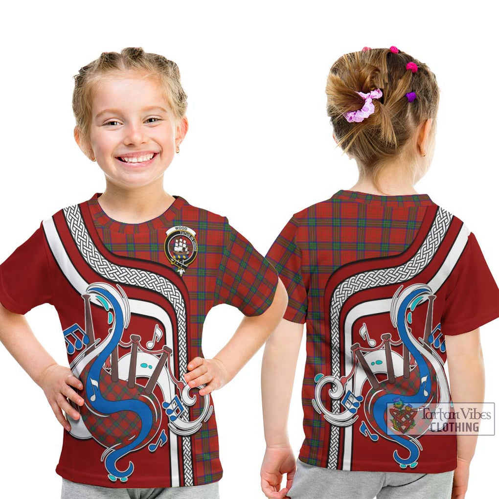 Tartan Vibes Clothing Wood Dress Tartan Kid T-Shirt with Epic Bagpipe Style