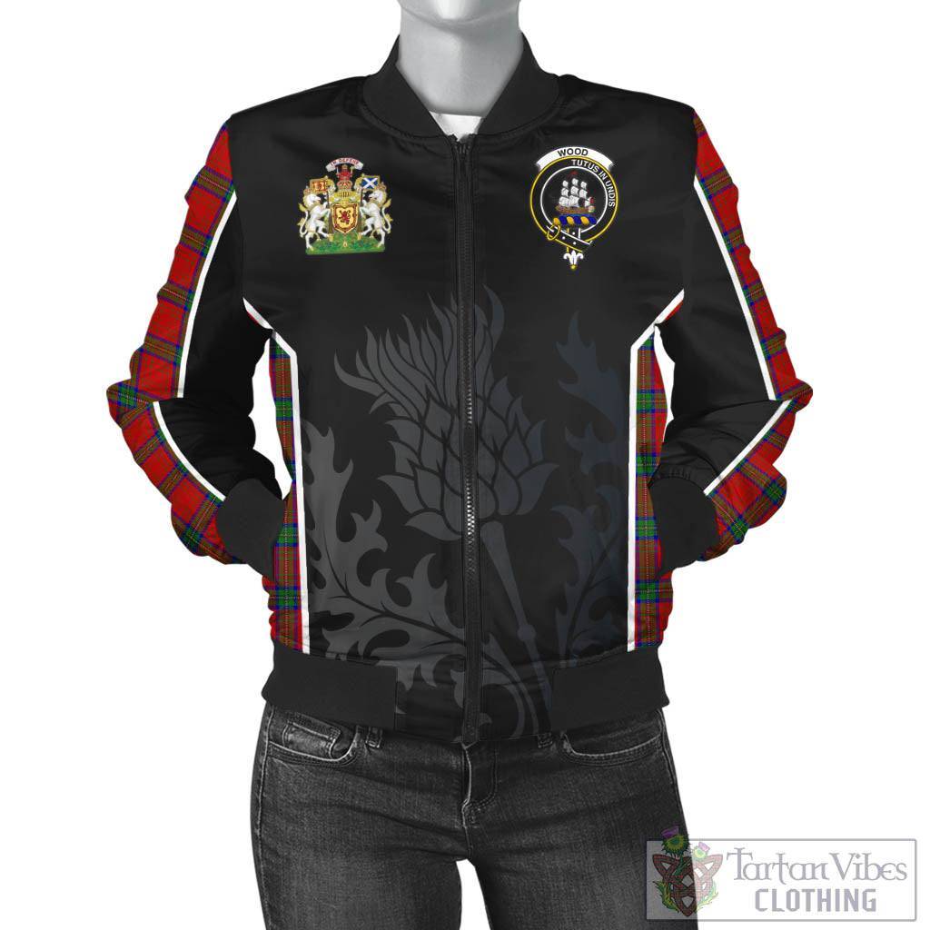 Tartan Vibes Clothing Wood Dress Tartan Bomber Jacket with Family Crest and Scottish Thistle Vibes Sport Style