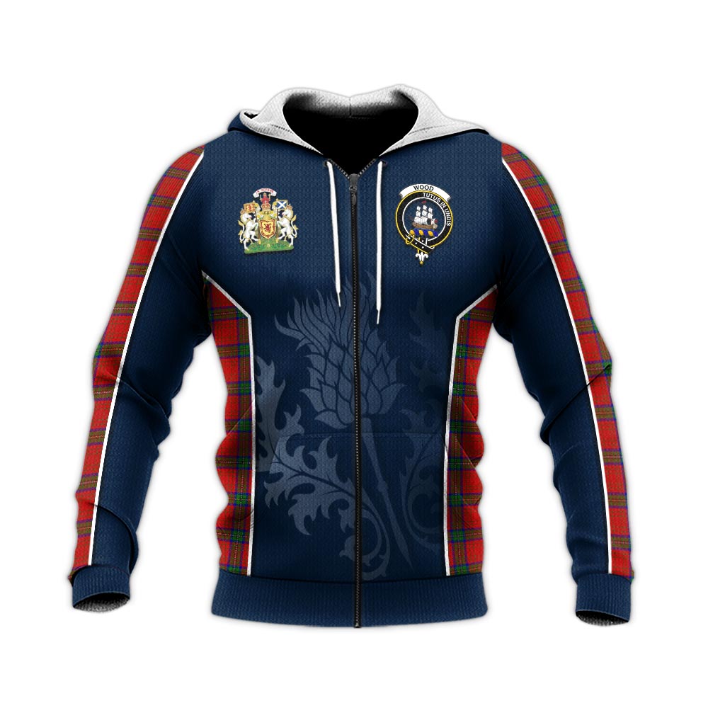 Tartan Vibes Clothing Wood Dress Tartan Knitted Hoodie with Family Crest and Scottish Thistle Vibes Sport Style