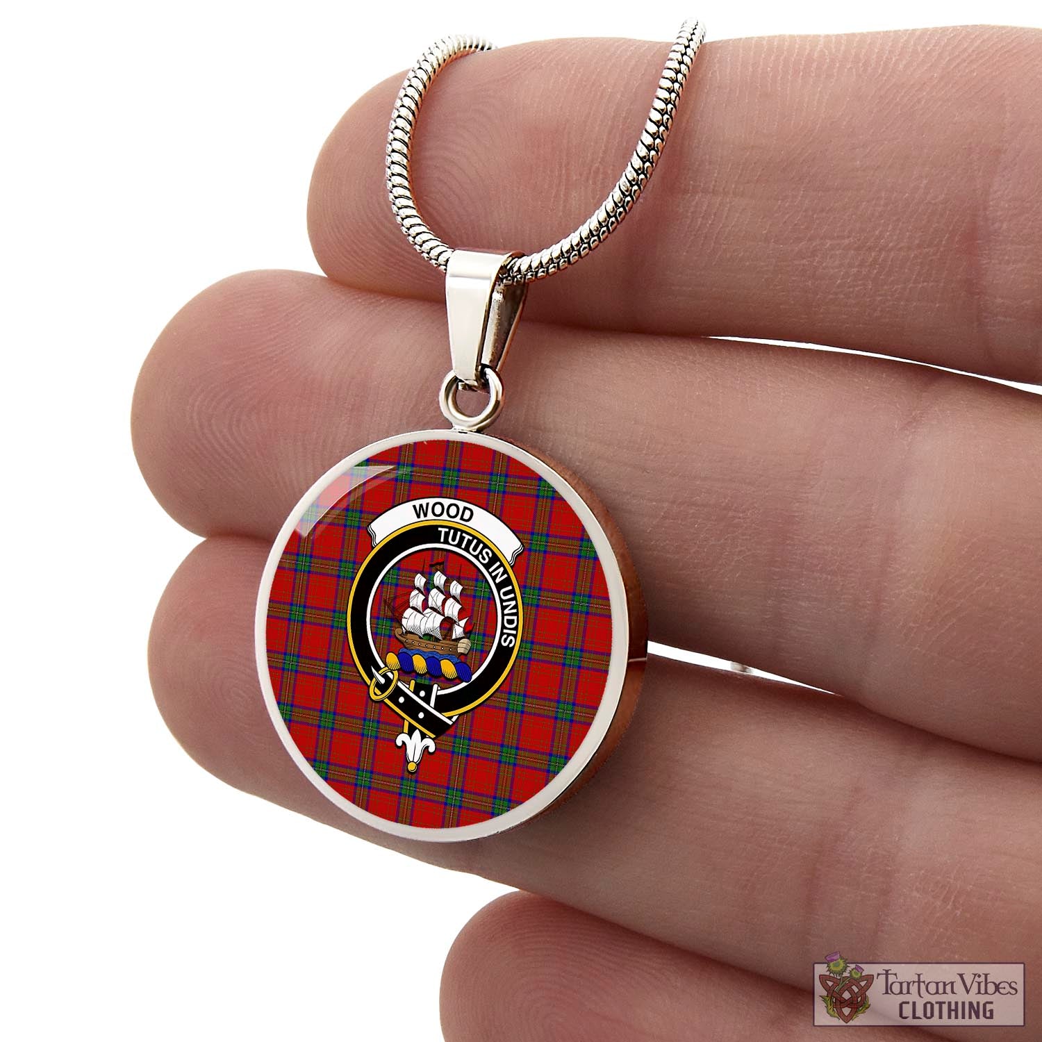 Tartan Vibes Clothing Wood Dress Tartan Circle Necklace with Family Crest