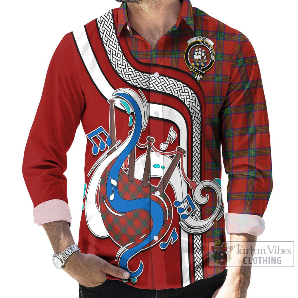 Wood Dress Tartan Long Sleeve Button Shirt with Epic Bagpipe Style - Tartanvibesclothing Shop