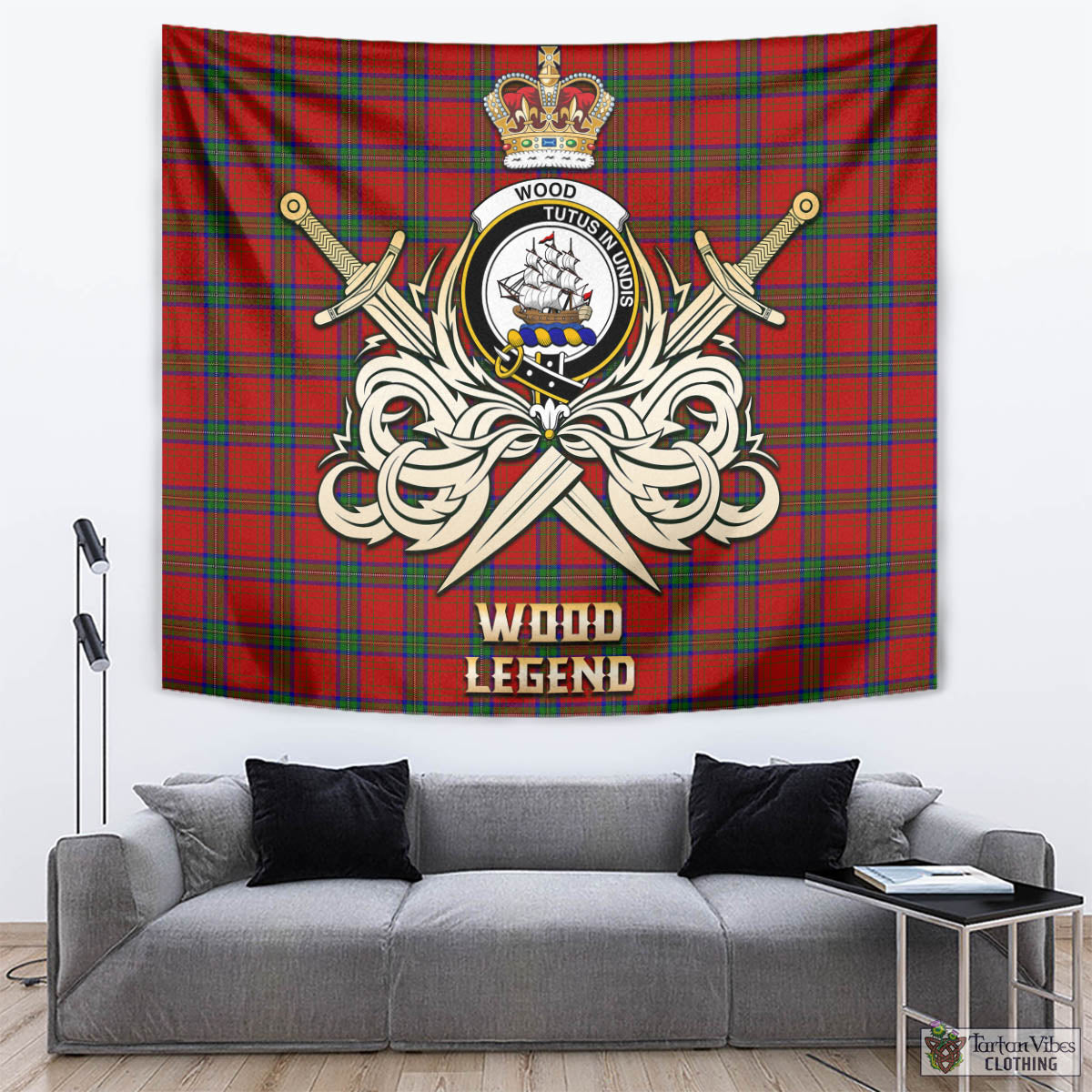 Tartan Vibes Clothing Wood Dress Tartan Tapestry with Clan Crest and the Golden Sword of Courageous Legacy