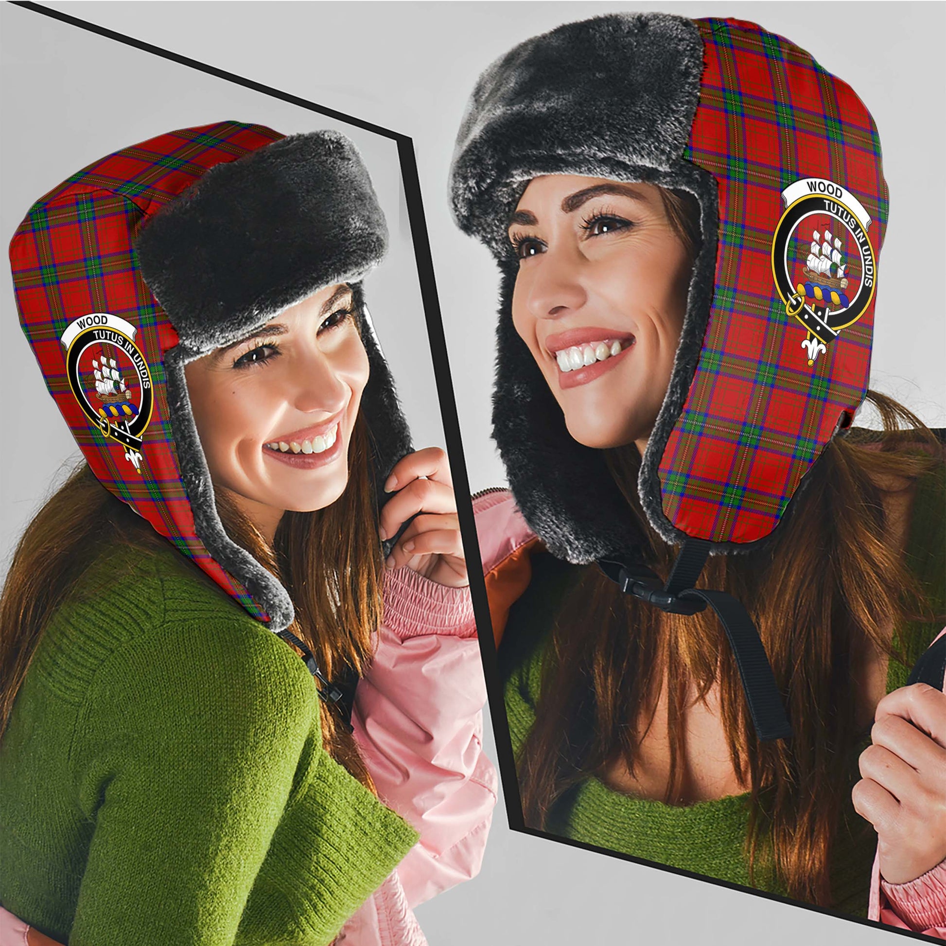 Wood Dress Tartan Winter Trapper Hat with Family Crest - Tartanvibesclothing