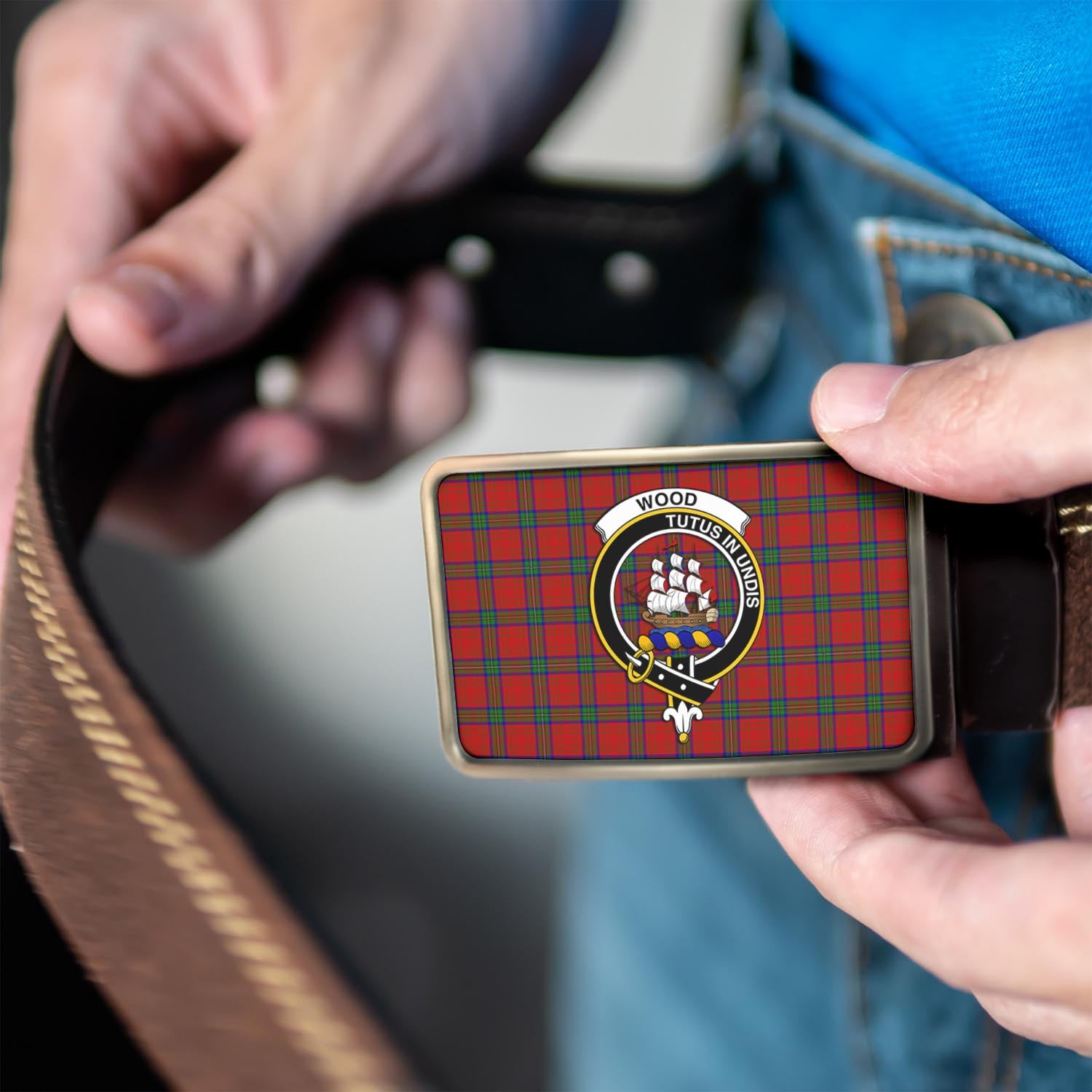 Wood Dress Tartan Belt Buckles with Family Crest - Tartan Vibes Clothing