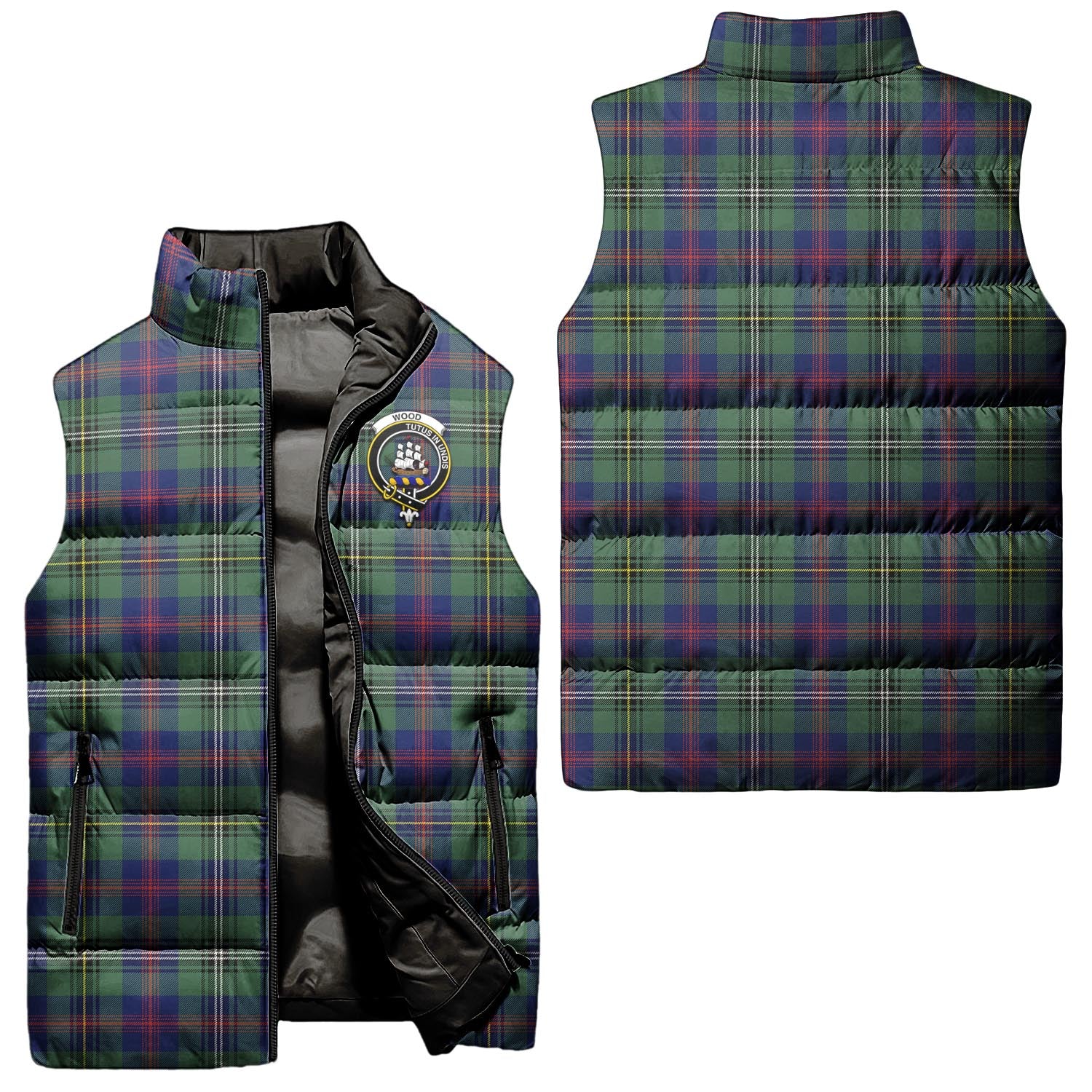 Wood Modern Tartan Sleeveless Puffer Jacket with Family Crest Unisex - Tartanvibesclothing