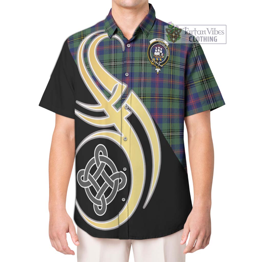 Wood Modern Tartan Short Sleeve Button Shirt with Family Crest and Celtic Symbol Style Kid - Tartan Vibes Clothing