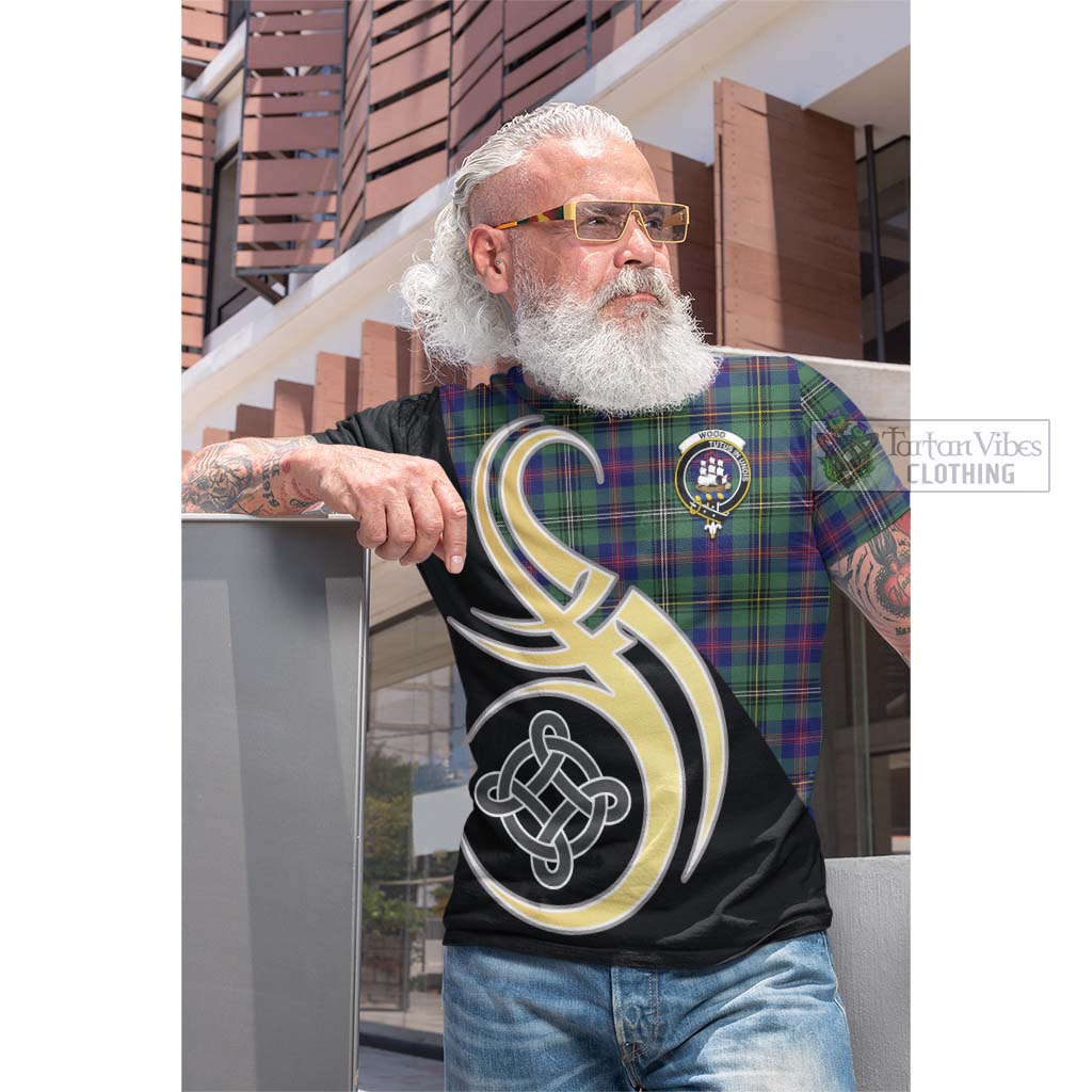 Tartan Vibes Clothing Wood Modern Tartan Cotton T-shirt with Family Crest and Celtic Symbol Style