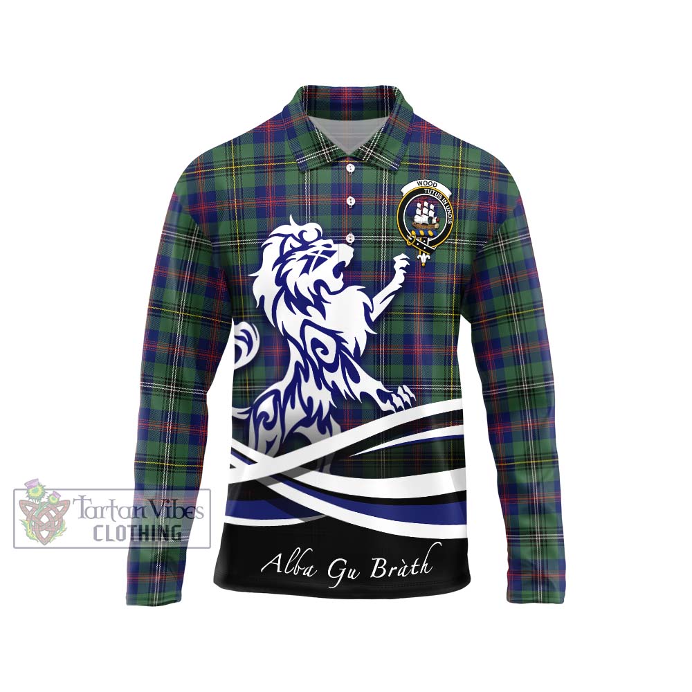 Wood Modern Tartan Long Sleeve Polo Shirt with Alba Gu Brath Regal Lion Emblem Unisex - Tartanvibesclothing Shop