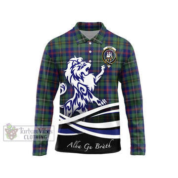 Wood Modern Tartan Long Sleeve Polo Shirt with Alba Gu Brath Regal Lion Emblem