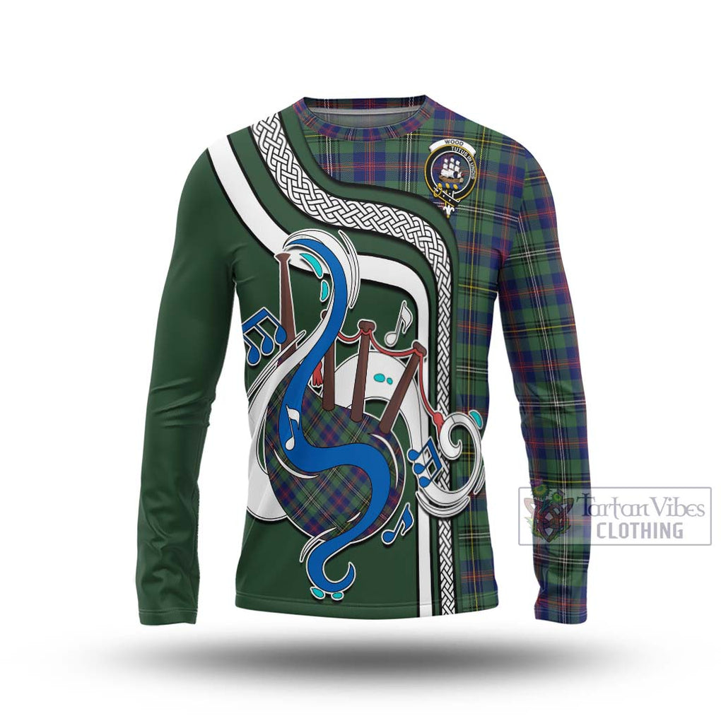 Tartan Vibes Clothing Wood Modern Tartan Long Sleeve T-Shirt with Epic Bagpipe Style