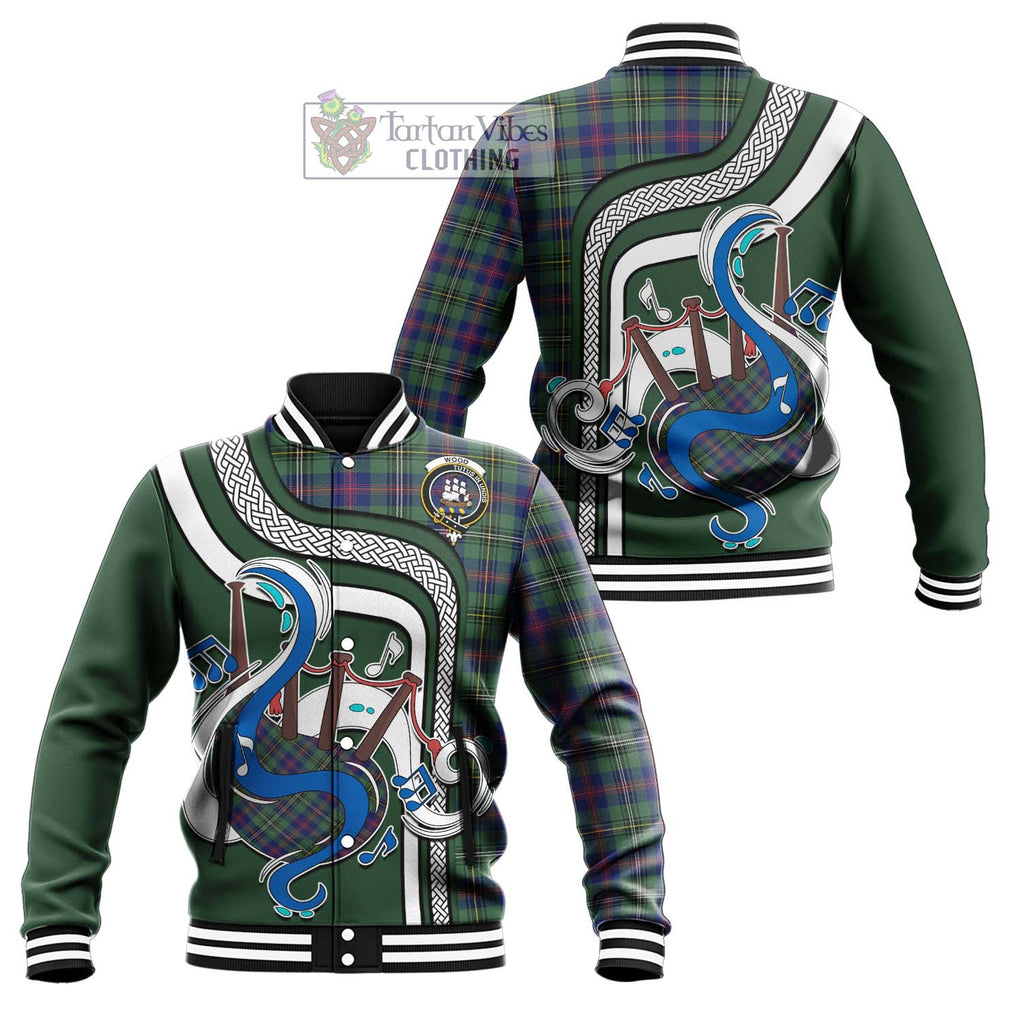 Tartan Vibes Clothing Wood Modern Tartan Baseball Jacket with Epic Bagpipe Style