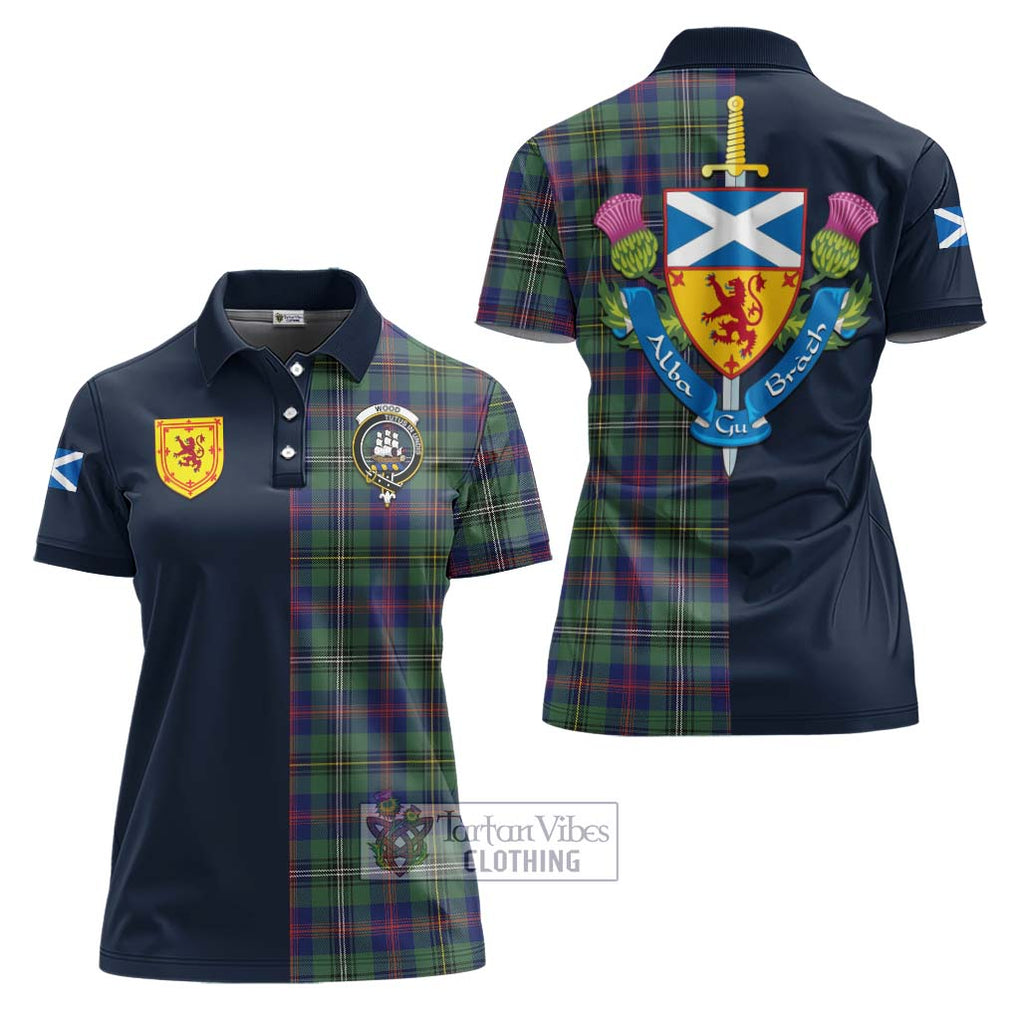 Tartan Vibes Clothing Wood Modern Tartan Women's Polo Shirt with Scottish Lion Royal Arm Half Style