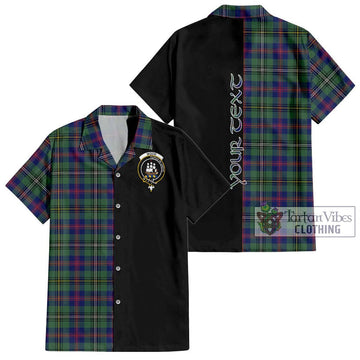 Wood Modern Tartan Short Sleeve Button Shirt with Family Crest and Half Of Me Style