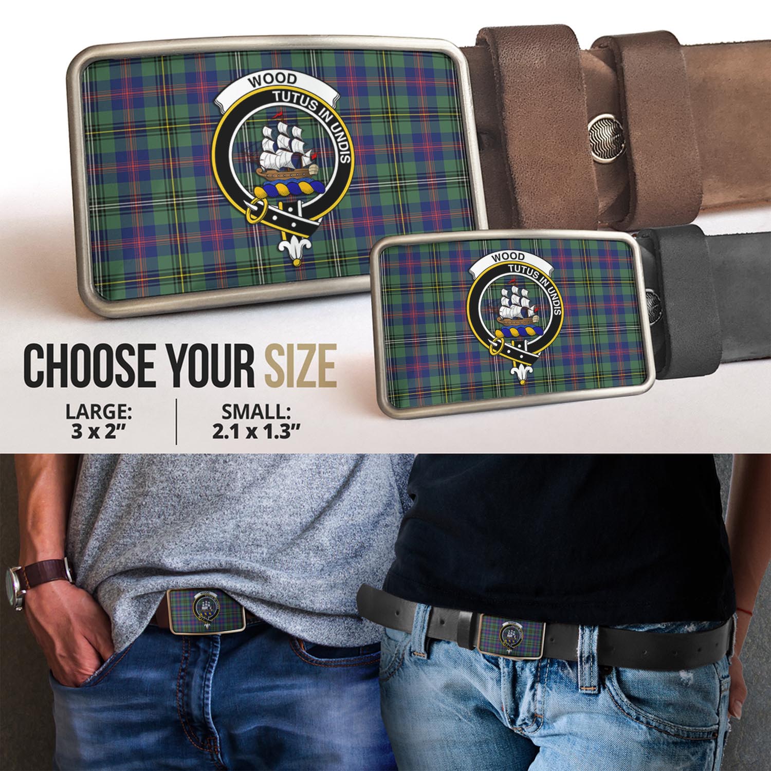 Wood Modern Tartan Belt Buckles with Family Crest - Tartan Vibes Clothing