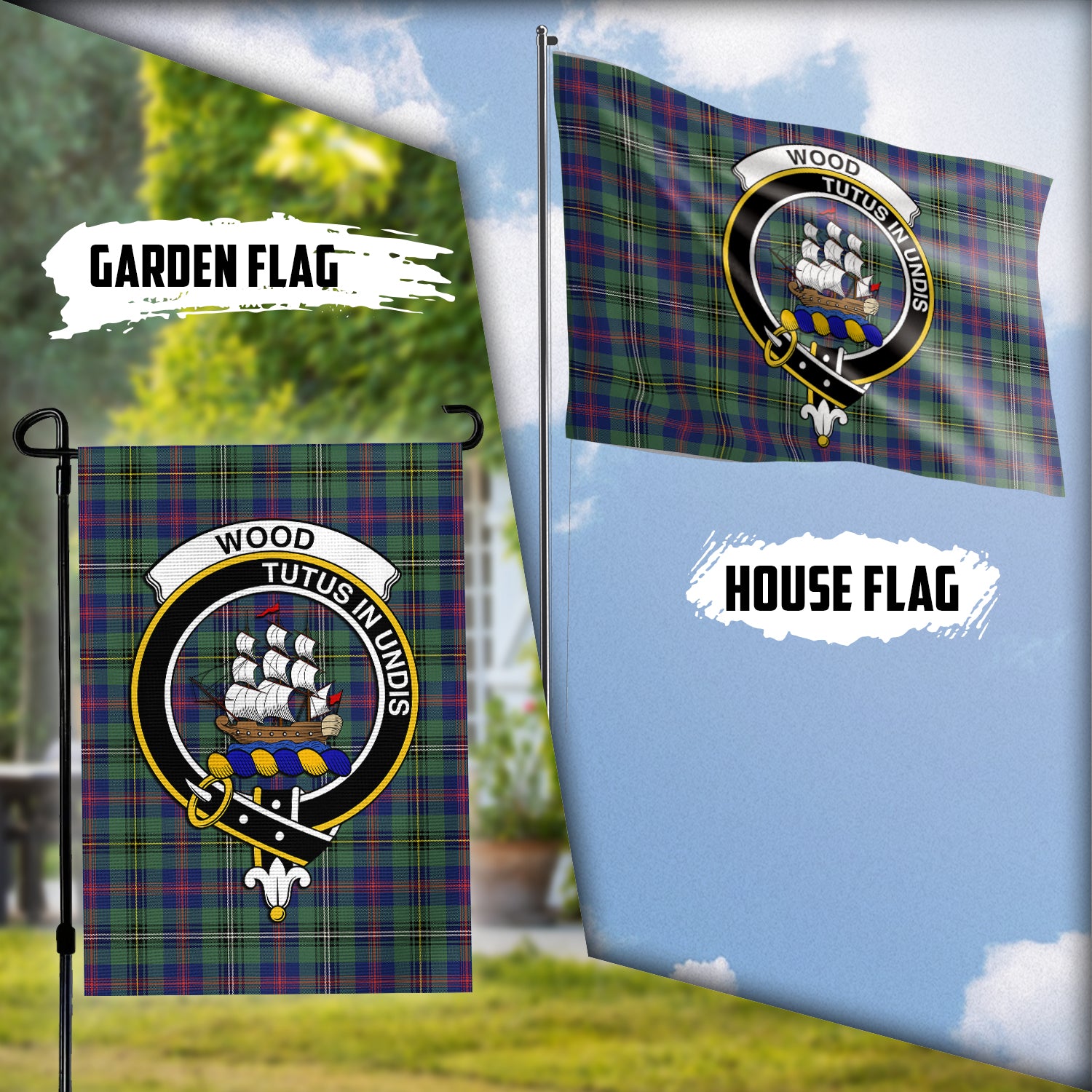 Wood Modern Tartan Flag with Family Crest Garden Flag (Vertical) - Tartan Vibes Clothing