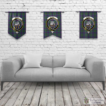 Wood Modern Tartan Gonfalon, Tartan Banner with Family Crest