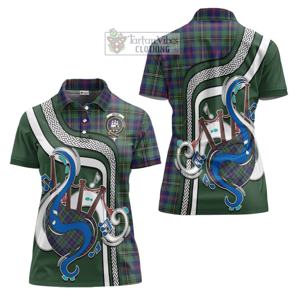 Wood Modern Tartan Women's Polo Shirt with Epic Bagpipe Style Women - Tartanvibesclothing Shop