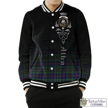 Wood Modern Tartan Baseball Jacket Featuring Alba Gu Brath Family Crest Celtic Inspired