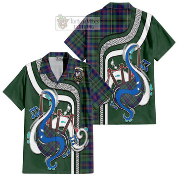 Wood Modern Tartan Short Sleeve Button Shirt with Epic Bagpipe Style