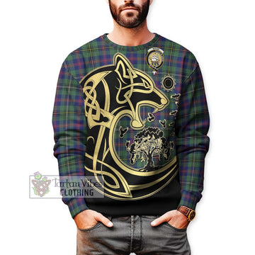 Wood Modern Tartan Sweatshirt with Family Crest Celtic Wolf Style