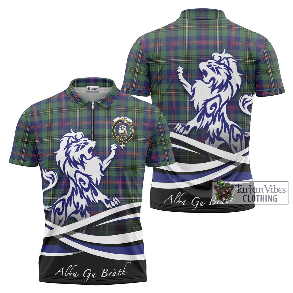 Wood Modern Tartan Zipper Polo Shirt with Alba Gu Brath Regal Lion Emblem Unisex - Tartanvibesclothing Shop