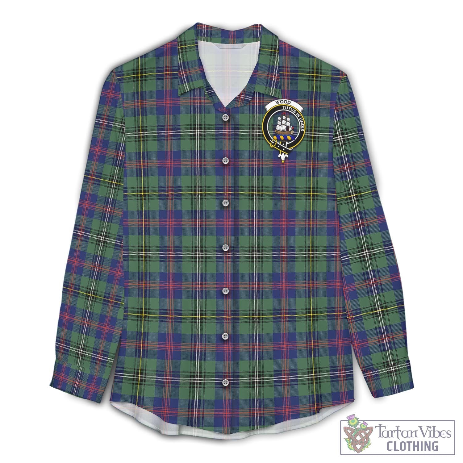 Tartan Vibes Clothing Wood Modern Tartan Womens Casual Shirt with Family Crest