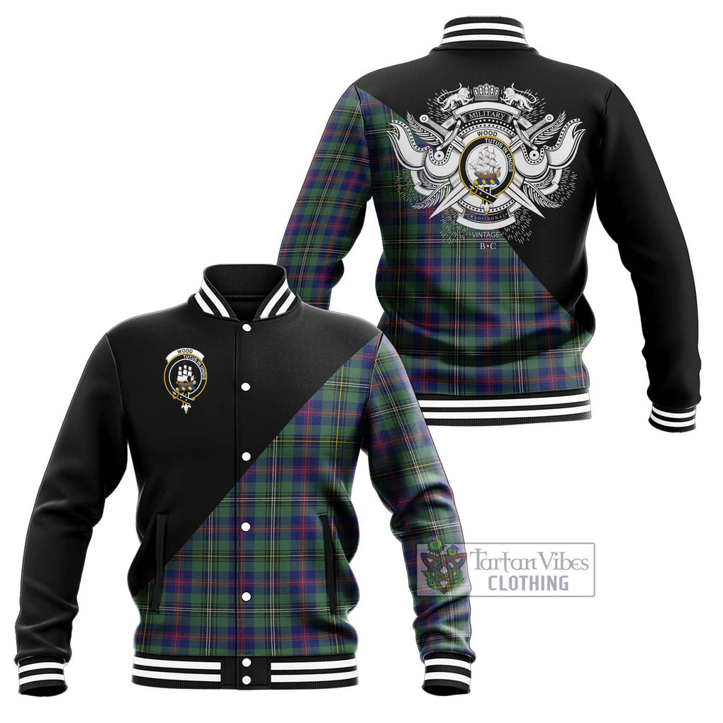 Wood Modern Tartan Baseball Jacket with Family Crest and Military Logo Style Unisex - Tartanvibesclothing Shop