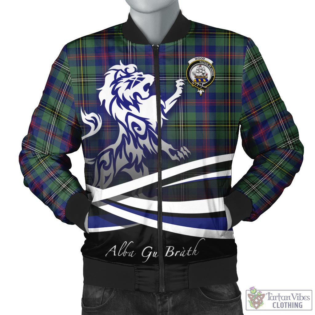 Tartan Vibes Clothing Wood Modern Tartan Bomber Jacket with Alba Gu Brath Regal Lion Emblem