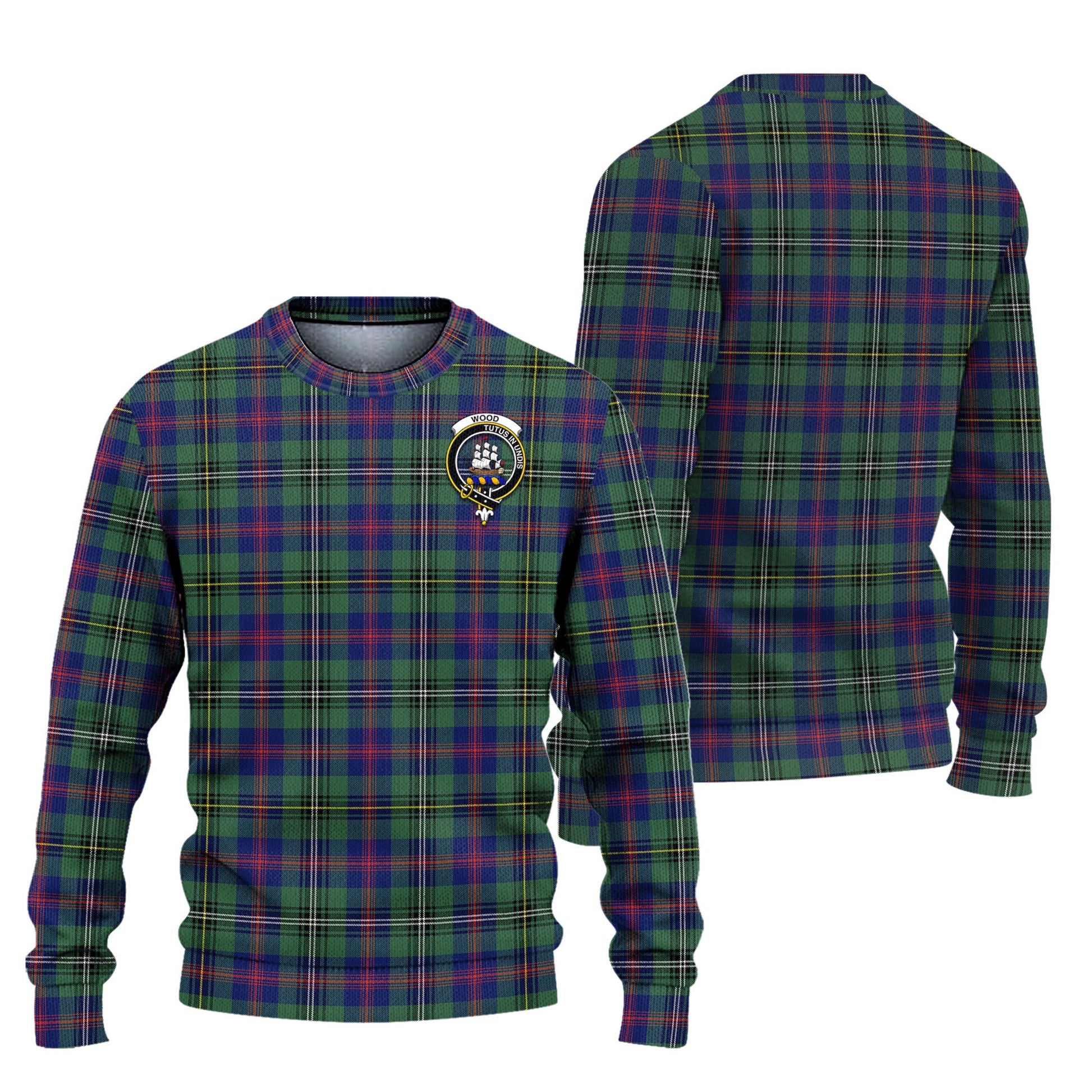 Wood Modern Tartan Knitted Sweater with Family Crest Unisex - Tartanvibesclothing