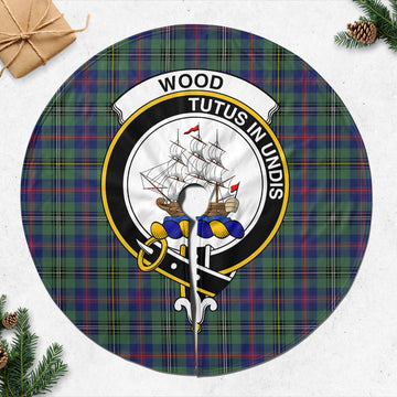 Wood Modern Tartan Christmas Tree Skirt with Family Crest