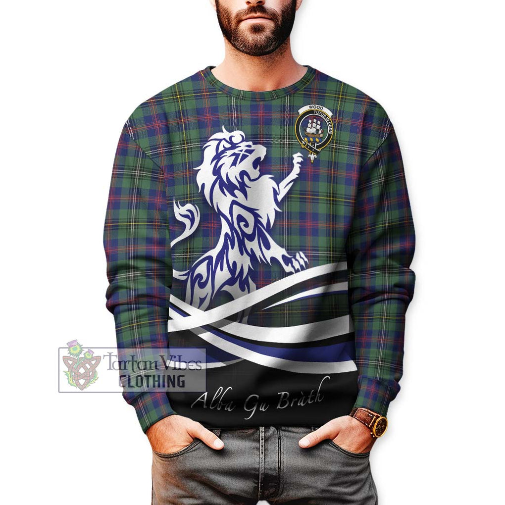 Wood Modern Tartan Sweatshirt with Alba Gu Brath Regal Lion Emblem Unisex - Tartanvibesclothing Shop