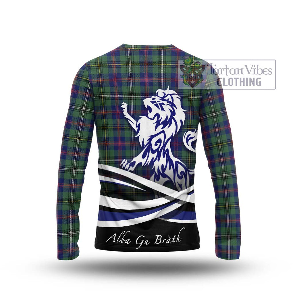 Wood Modern Tartan Long Sleeve T-Shirt with Alba Gu Brath Regal Lion Emblem - Tartanvibesclothing Shop