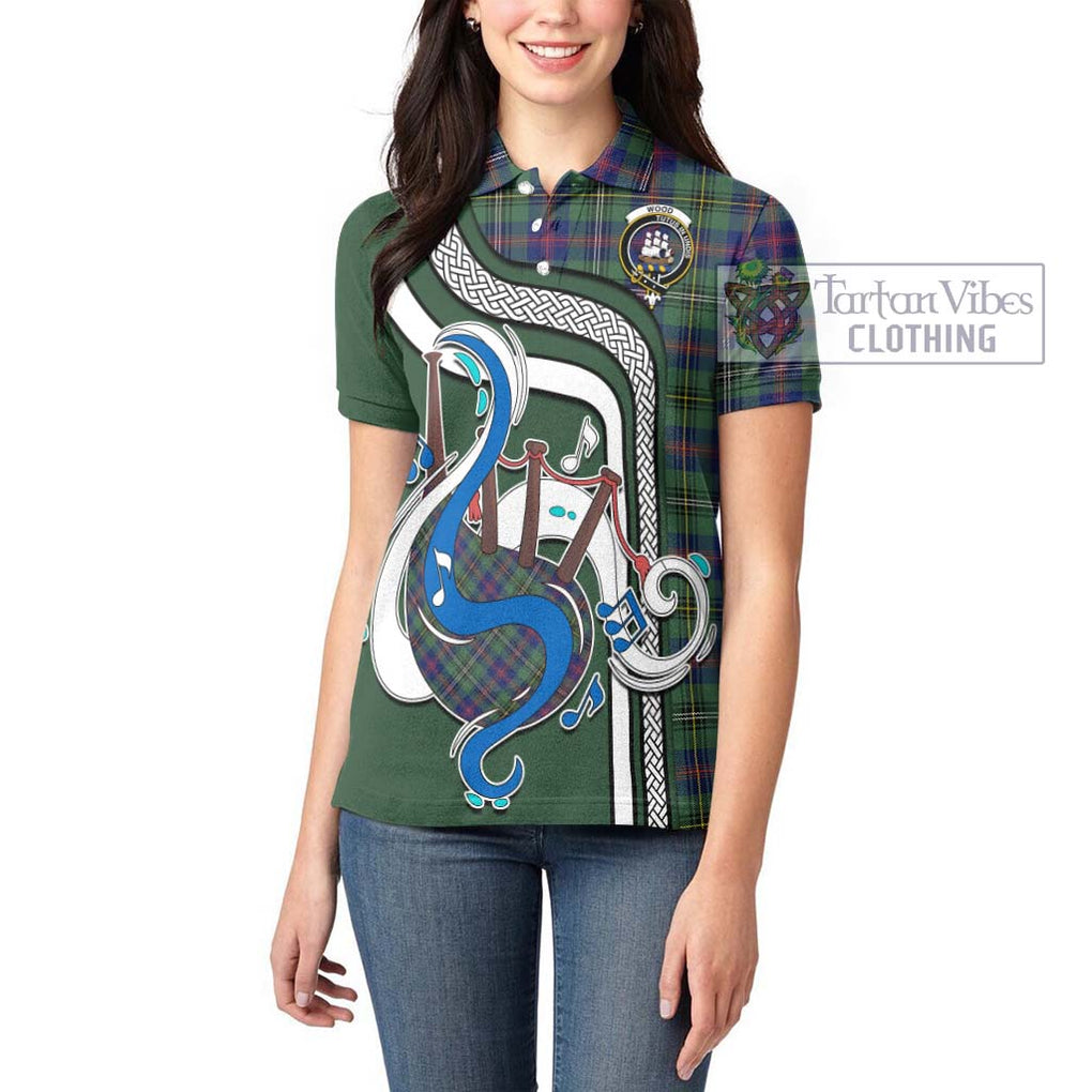 Wood Modern Tartan Women's Polo Shirt with Epic Bagpipe Style - Tartanvibesclothing Shop