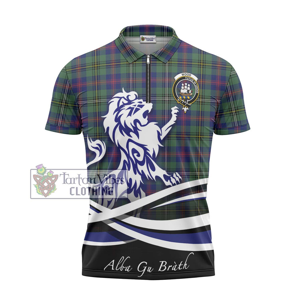 Wood Modern Tartan Zipper Polo Shirt with Alba Gu Brath Regal Lion Emblem - Tartanvibesclothing Shop