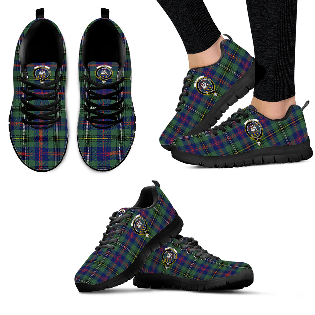 Wood Modern Tartan Sneakers with Family Crest - Tartan Vibes Clothing