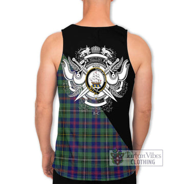 Wood Modern Tartan Men's Tank Top with Family Crest and Military Logo Style