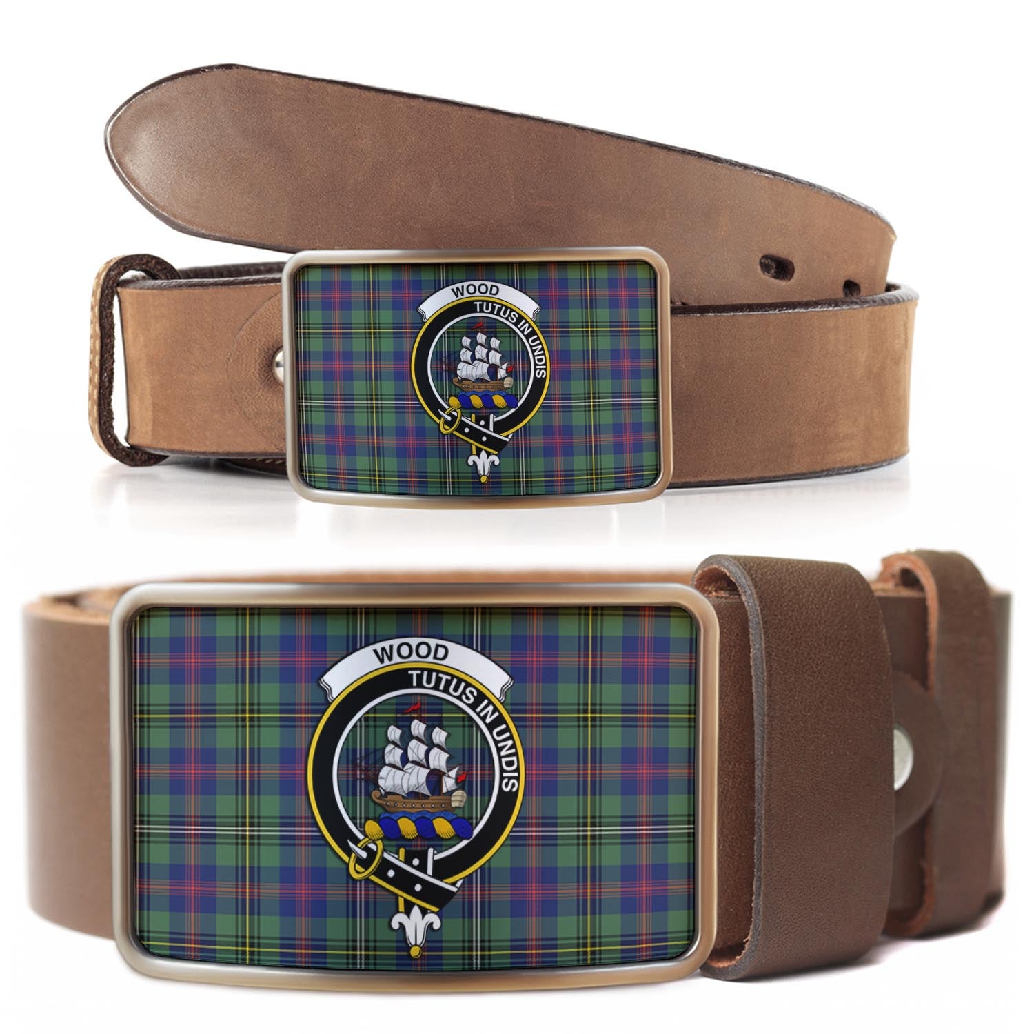 Wood Modern Tartan Belt Buckles with Family Crest - Tartan Vibes Clothing