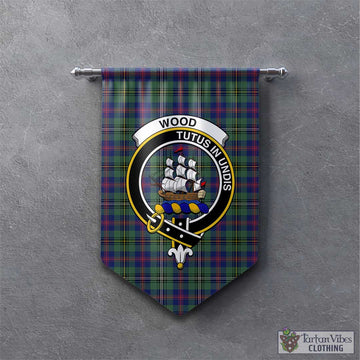 Wood Modern Tartan Gonfalon, Tartan Banner with Family Crest